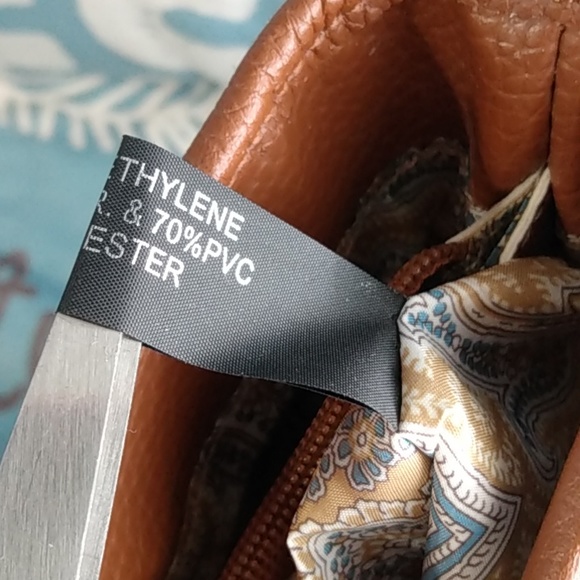 Maxx New York Woven Shoulder Bag with Matching Wristlet | Tan & Brown Vinyl Trim - Picture 10 of 15